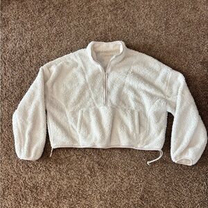 Aeropostale Fleece Cropped Oversize Pullover in Winter White Size L